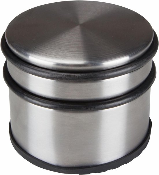 Runder Türstopper Aus Edelstahl Mit Rutschfestem Gummiring, 9 Cm Durchmesser.