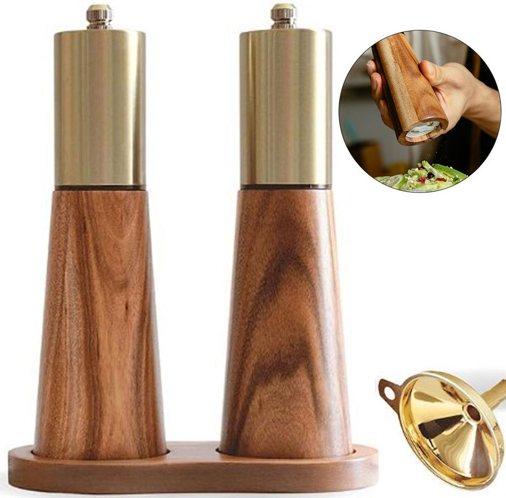 Salz- Und Pfeffermühlen-set Mit Sockel Und Trichter – Manuelles Grobes Und Feines Mahlen.