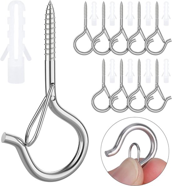 10 Schraubhaken, Q-haken, Edelstahl Für Pflanzenleuchten Im Außenbereich/vogelkäfige/futterhäuschen/decke/wand, Schwere Holzaufhängung – Silber