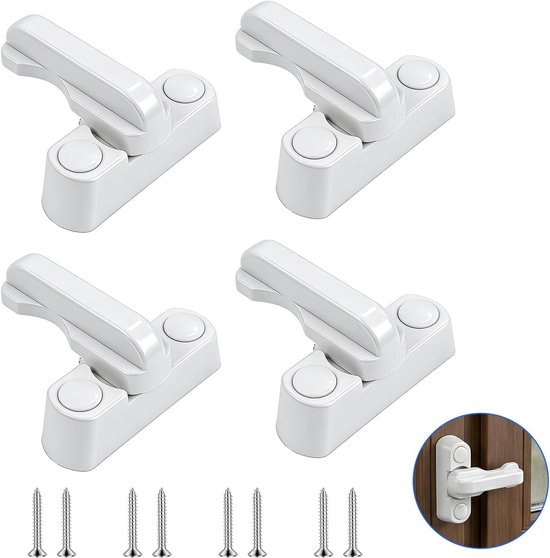 4-teiliges Fenstersicherheitssystem, Drehriegel Für Pvc-türen/fenster, Einbruchsicher, Weiß/schrauben.