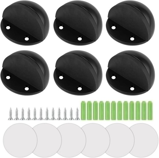 Selbstklebendes Türstopper-set, 6-teilig, Schwarzer Edelstahl, Mit Gummipolsterung, Geeignet Für Harte Böden - Schrauben Inklusive.