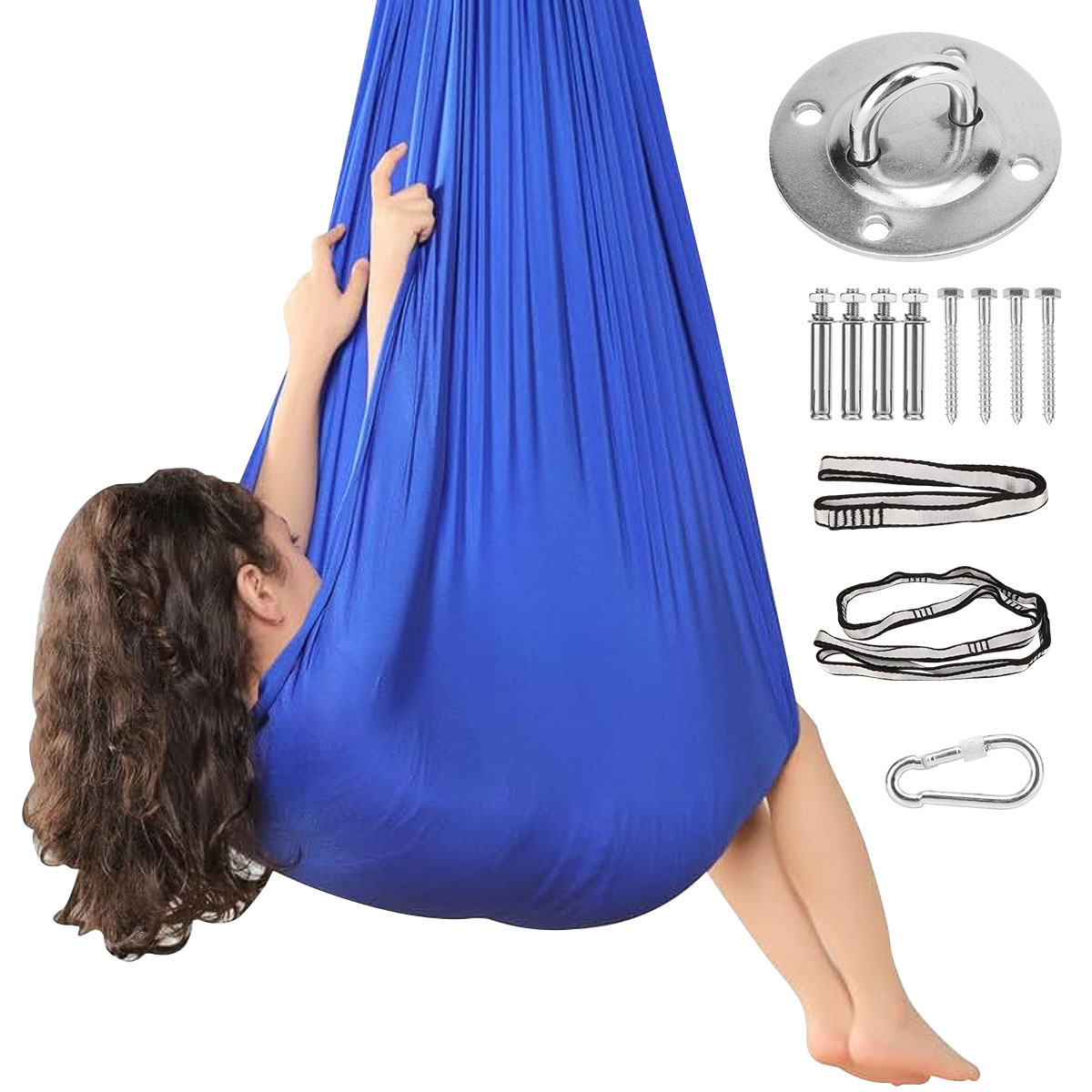 Sensorischer Hochstuhl – Mit Zubehör – Hängesessel Und Yogaschaukel – Für Drinnen Und Draußen – 150 × 280 Cm – Blau