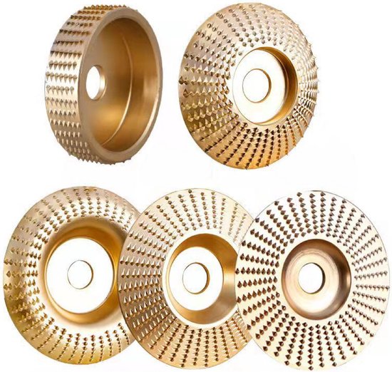 5-teiliges Winkelschleifer-set, Holzbearbeitungsschleifscheibe, Formscheibe, Kreisschleifscheibe, Schärfwerkzeug, Polierscheibe, 100 X 22 Mm - 85 X 22 Mm, Gold.