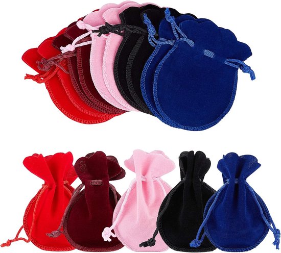 50 Samtbeutel, Samtstoffbeutel, Geeignet Für Süßigkeitengeschenke, Bastelarbeiten, Halskettenverpackung, Größe 9 X 7 Cm, 5 Farben.