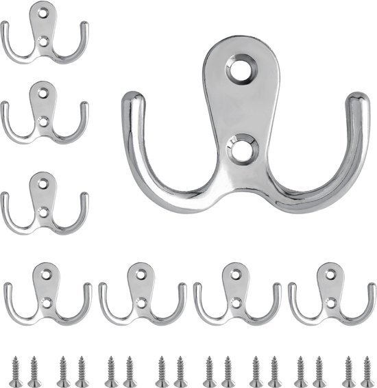 8er-packung Doppelköpfige Wandhaken, Silberfarbenes Metall, Geeignet Zum Aufhängen Von Kleidung Und Handtüchern In Badezimmern Und Schlafzimmern.