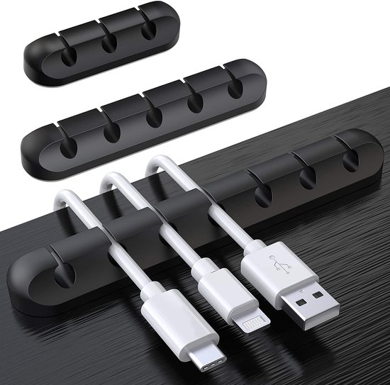 3-teiliges Set Selbstklebender Silikon-kabelhalter, Organizer-clips (7, 5, 3 Steckplätze) Für Usb-, Strom- Und Mauskabel – Schwarz