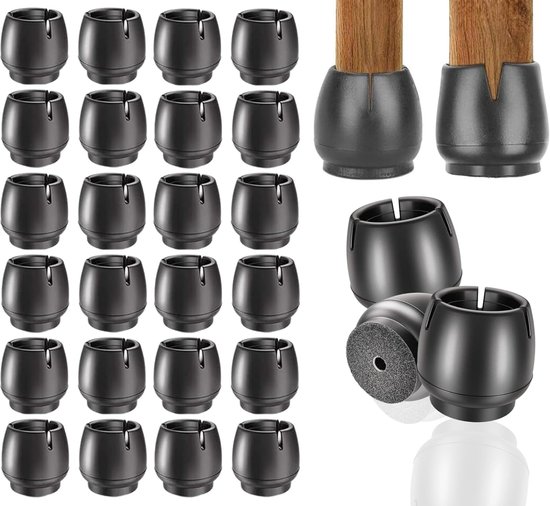 24er-pack Flexible, Runde Stuhlbeinschoner Mit Filz – Schwarz