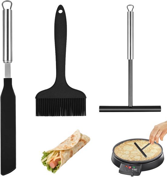 3-teiliges Pfannkuchen-set, Silikon-backpinsel, Spatel, Spender Und T-förmiger Streicher Aus Edelstahl.