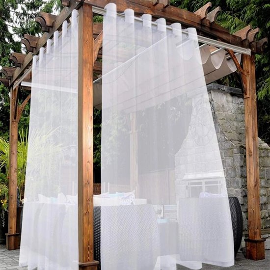 Wasserdichter Sonnenschutzvorhang Für Den Außenbereich, Transparent, Zweiteilig, Mit Metallringen, 132 X 213 Cm, Weiß