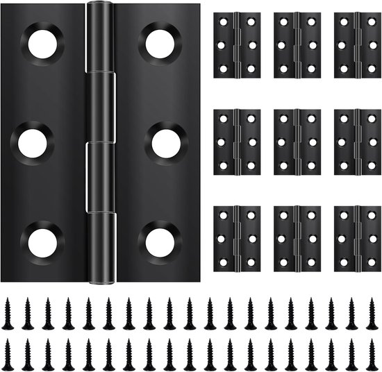 10-teiliges Scharnierset – Klappbar 44 × 31 Mm – Schwarzer Edelstahl – Türscharniere – Inkl. 60 Schrauben – Hochfest