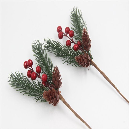 Dekoration – 10 Handgefertigte Weihnachtsdekorationen – Künstliche Zweige (dauerhaft) – Dekoration Mit Roten Beeren
