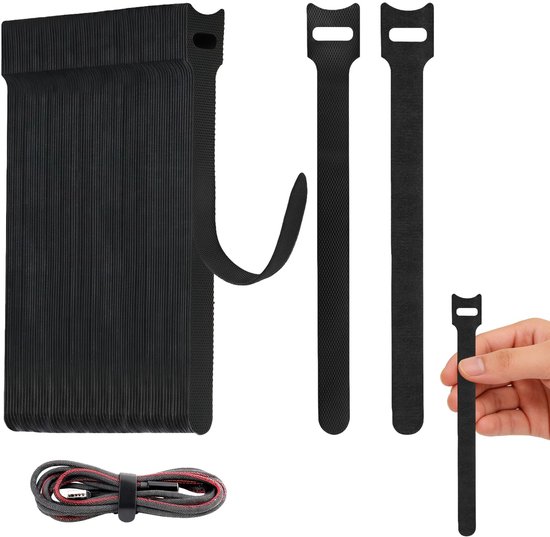 Schwarze Kabelbinder – Wiederverwendbare, Selbstklebende Befestigungselemente – 150 Mm X 12 Mm – 100 Stück