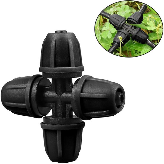 Vierwege-tropfbewässerungsverbinder, 4 Mm Innendurchmesser, 20 Stück, Schnellverschluss Für Gewächshäuser (schwarz)