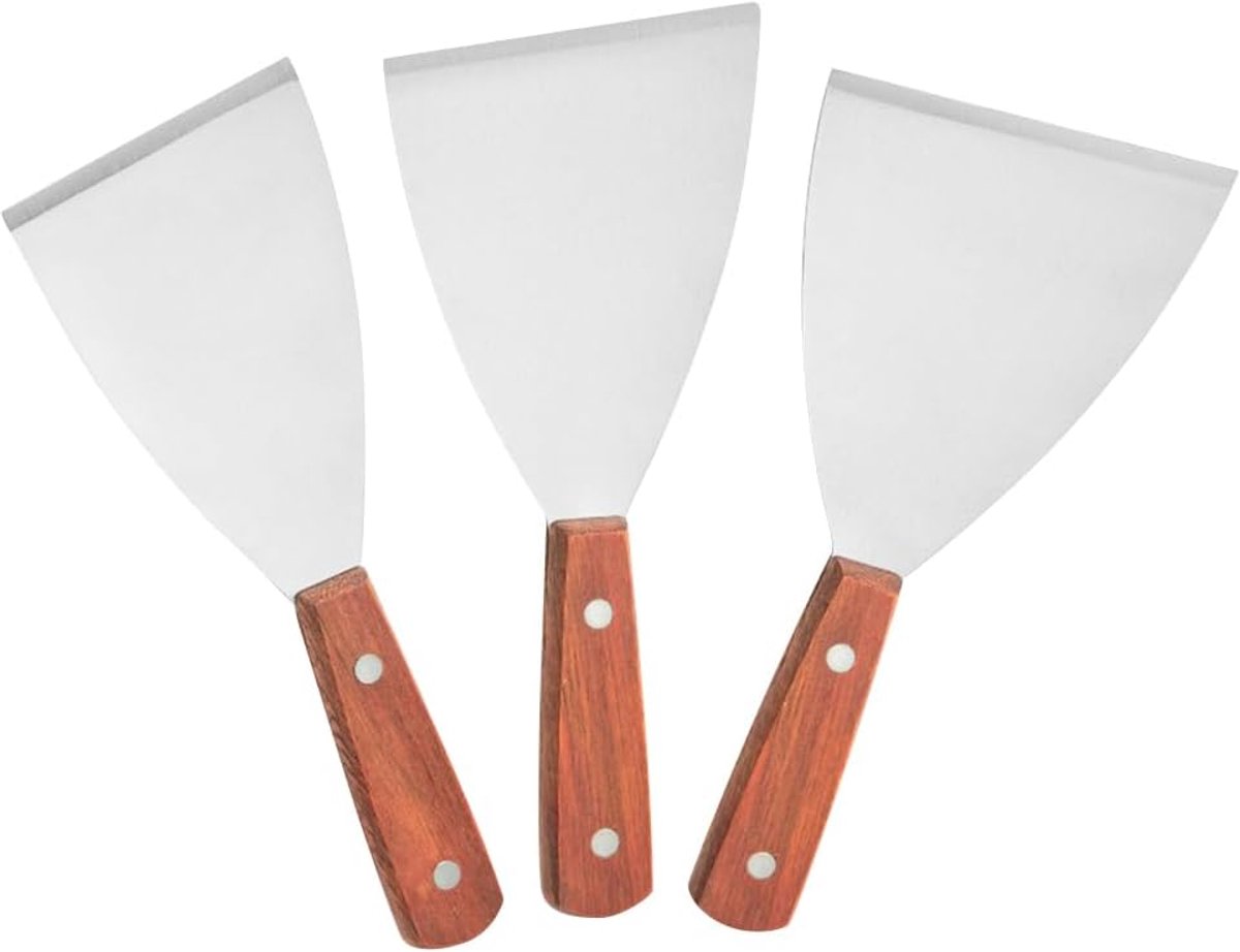 Plancha-spatel-set, 3-teilig – Edelstahl – Holzgriff – Für Grill Und Kochplatte – Verschiedene Größen