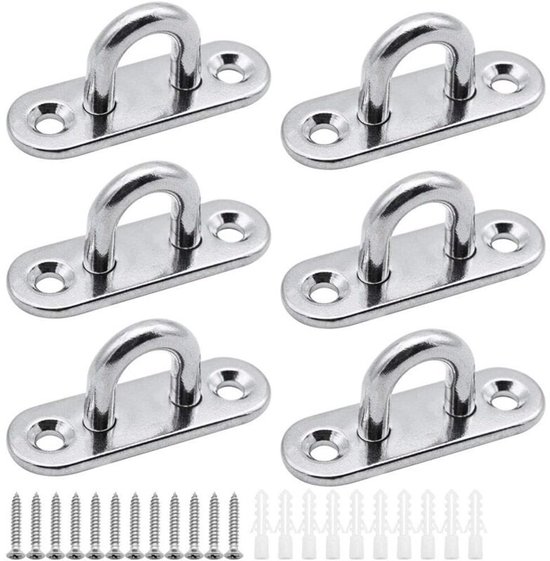 6er-pack Edelstahl-wandankerplatten Mit Ösen (40 Kg Tragkraft, 5 Mm Dick) Inklusive Schrauben