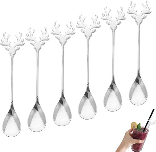 Kleiner Löffel – 6 Rentier-teelöffel – Edelstahllöffel – Weihnachtslöffel – Kleiner Löffel – Kreativer Löffel – Kuchenlöffel – Teelöffel – Rentier-rührlöffel