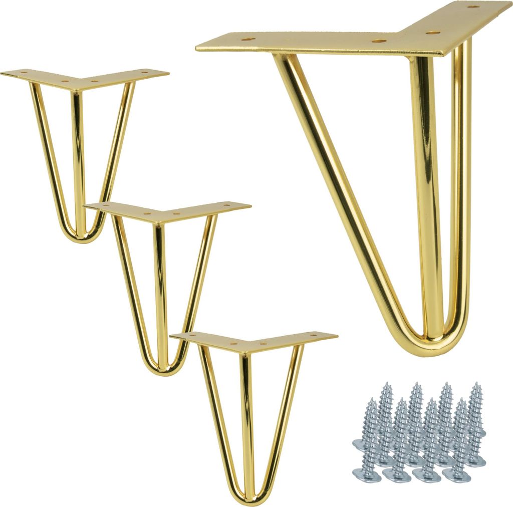 Set Mit 4 Goldenen Haarnadel-möbelbeinen, 15 Cm Lange, Robuste Metallbeine Inklusive Montagezubehör Für Kreatives Innendesign