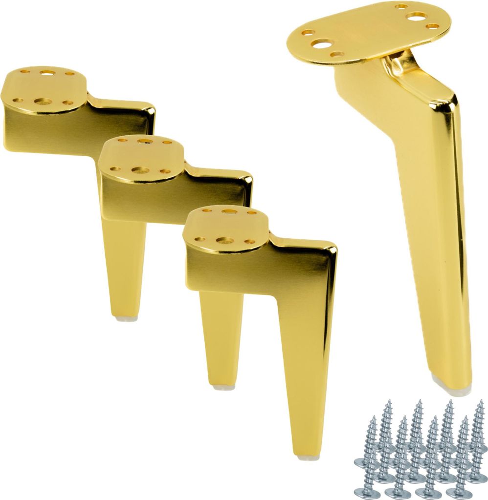 Set Mit 4 Möbelbeinen Im Loft-stil, 18 Cm Hohe, Goldverchromte Metallbeine Für Industrielles Interieurdesign, Inklusive Befestigungsschrauben