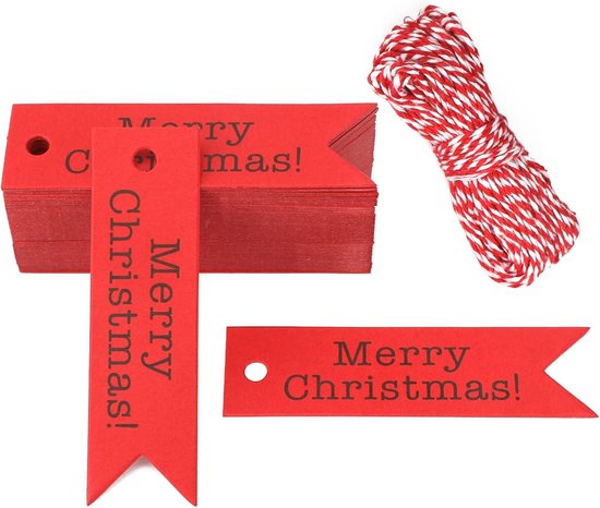 100 Weihnachtsanhänger – Kleine Geschenkanhänger „frohe Weihnachten“ – Rote Weihnachtsanhänger – Geschenkpapier Oder Weihnachtsdekoration – 2 X 7 Cm