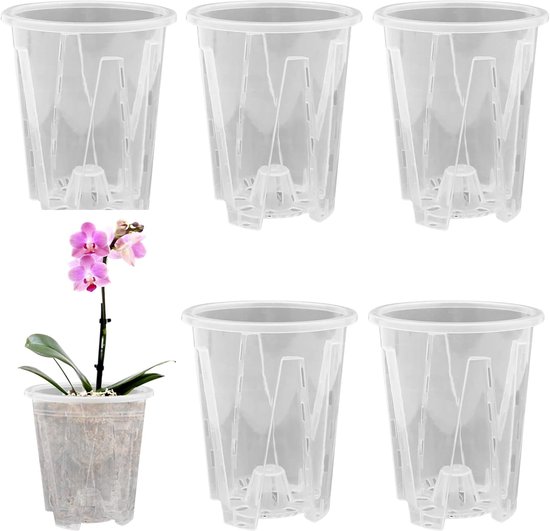 Ein Set Aus 6 Transparenten Blumentöpfen Mit Abflusslöchern, Geeignet Für Orchideen Und Zimmerpflanzen - Aus Atmungsaktivem Kunststoff, Perfekt Für Sukkulenten.