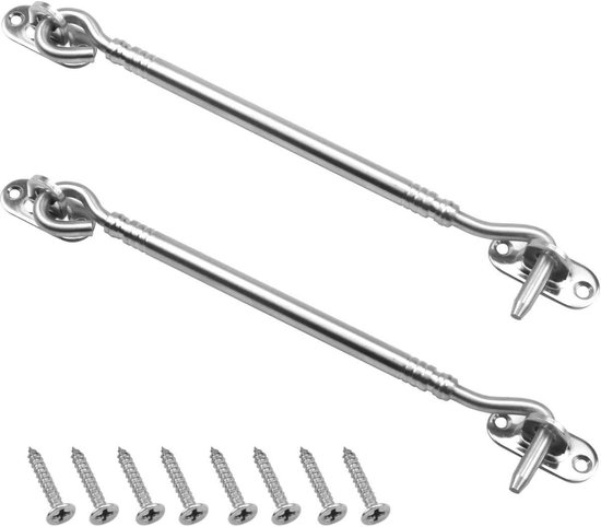 Set Mit 2 Edelstahl-kabinenhaken, Sturmhaken Für Türen Und Fenster Mit 8 Befestigungsschrauben, 20 Cm Sicherheitslösungen Für Scheunentore