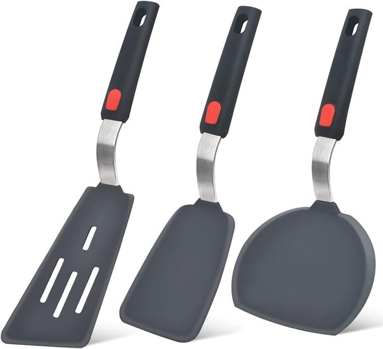 Silikonspatel-set – Flexible Küchenspatel – Inklusive Spateln Zum Braten Von Eiern, Pfannkuchen, Fisch Und Hamburgern – 3 Stück
