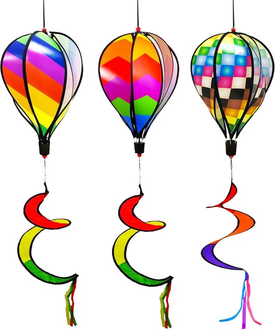 Dekoration – Gartendekoration – 3 Ballonrotatoren (110 Cm) – Regenbogen-gartenrotator – Windmühlenstreifen, Regenbogen-windsack, Drehbare Spitze