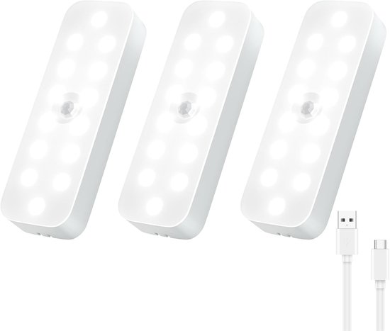 Kabelloses Magnetisches Led-nachtlicht Mit Bewegungsmelder (3er-pack, 6000k Weißes Licht), Wiederaufladbar Über Typ-c.