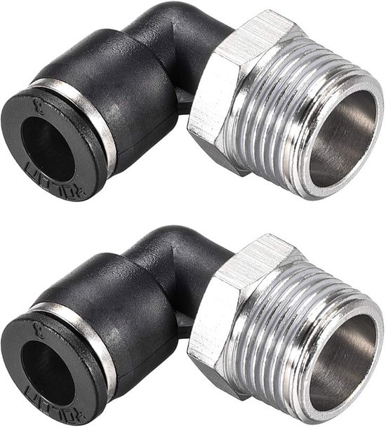 Zwei Druckvorrichtungen Für Außenwinkel Von Rohrgewindefittings, 8 Mm Außendurchmesser Rohr X 3/8 Npt-gewinde, Pneumatische Druckverriegelungsvorrichtung.