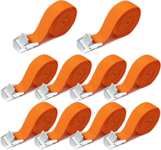 10 X 2 M Orangefarbene Fahrrad- Und Gepäckgurte - Verstellbare Gurte Mit Clips
