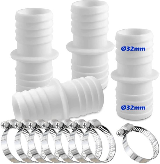 Schlauchanschluss-set (4-teilig) – 8 Schlauchschellen Aus Edelstahl – Doppelschlauchadapter – Für 32-mm-schläuche – Geeignet Für Pool/garten – Schlauchverbinder