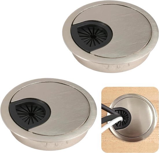 Kabelmanagement-set Für Zuhause Und Büro – 2-teilig – 60-mm-kabeldurchführungen – Kabelorganizer – Gebürstetes Silber