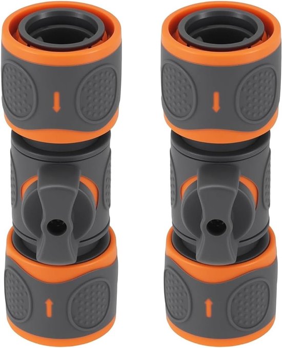 Gartenschlauchkupplung – Wasserstoppverbinder – Durchflussregler – Integriertes Ventil – 12 Mm – Schwarz/orange