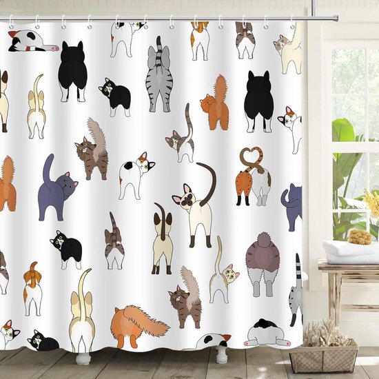 Lustiger Duschvorhang Mit Katzenmuster – 180 X 180 Cm, Wasserdicht, Waschbar, Mit 12 Haken