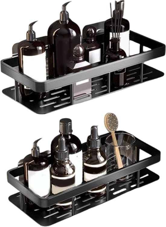 Duschablage, Duschkorb, Bohren Nicht Erforderlich, Abgewinkelt, Badezimmerregal, Duschkorb Aus Aluminium, Badezimmer-organizer, Zubehör, Matte Oberfläche (schwarz)