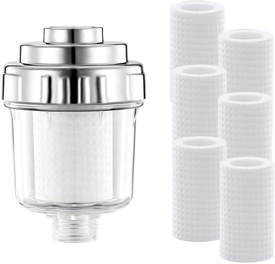 Hocheffizienter Duschwasserfilter Mit 6 Austauschbaren Filterkartuschen Zur Entfernung Von Kalk Und Verunreinigungen.