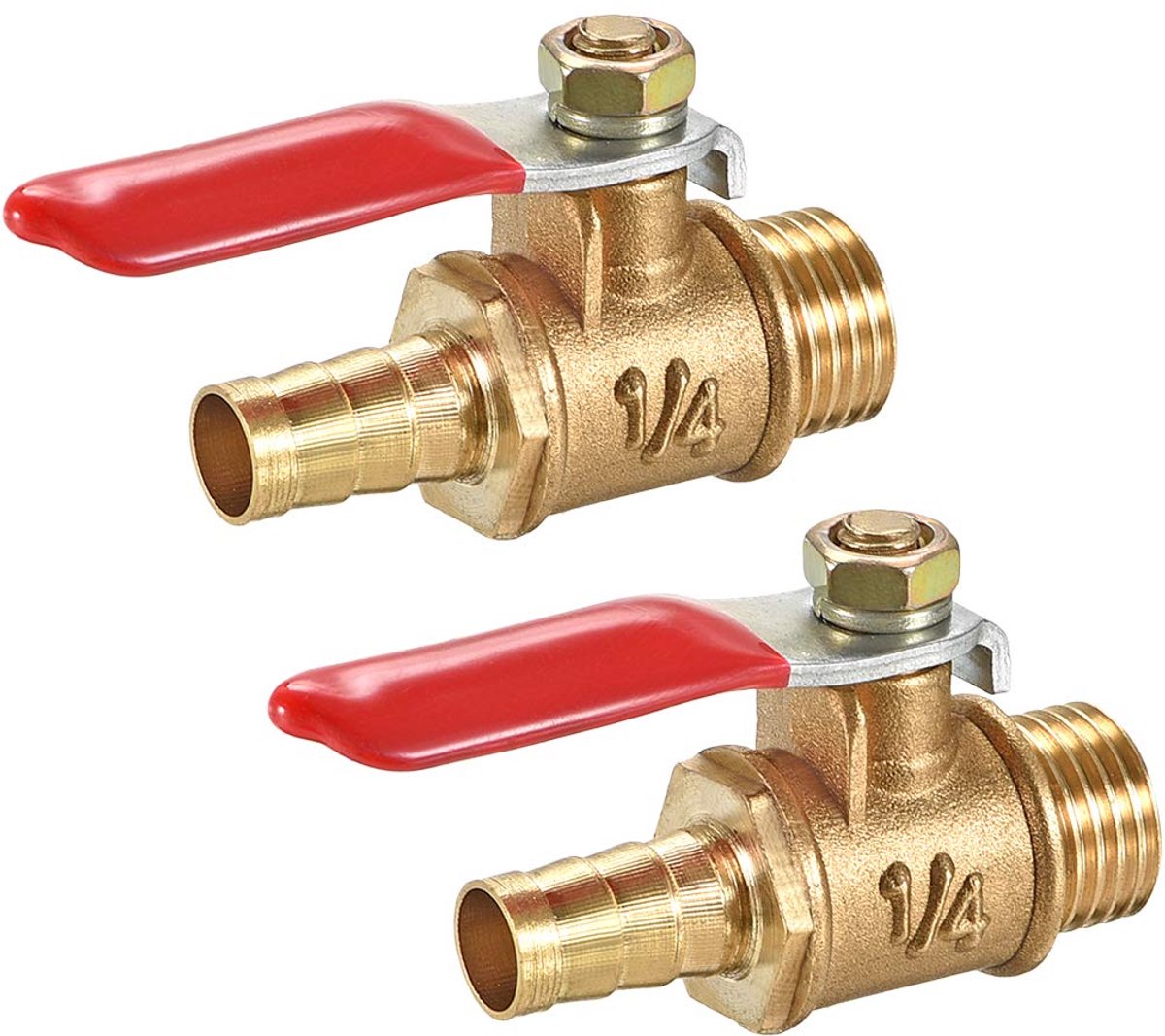 Zwei Pneumatische Kugelhahn-absperrventile Aus Messing, 1/4-zoll-npt-außengewinde Auf 5/16-zoll-schlauchanschluss