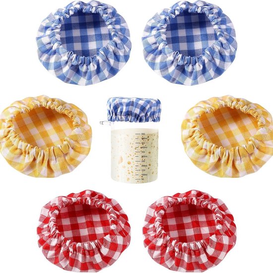 6-teiliges Set Aus Glasdeckeln Mit Gittermuster, Rot/gelb/blau (je 2 Stück Pro Farbe), Geeignet Für Gläser Und Flaschen.