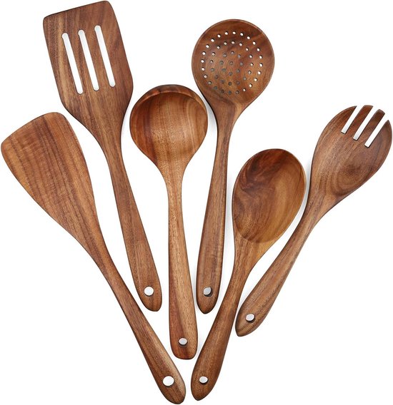Küchenset Aus Holz – 6-teiliges Antihaft-kochgeschirr-set – Pfannenwender – Gabel – Sieb – Schöpfkelle – Schöpfkelle