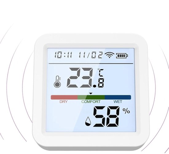 Hygrometer-sensor – Luftqualitätsmonitor – Klimamonitor – Kabelloses Smart Home – 5,6 X 5,6 Cm – Weiß