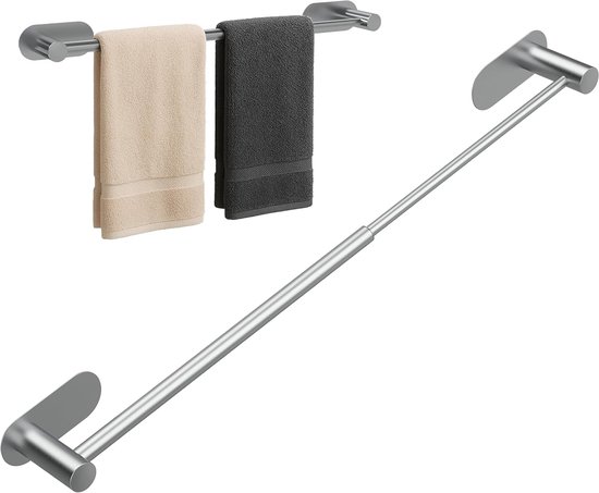 Selbstklebender Handtuchhalter – Ausziehbarer Ständer – Bad-organizer – Kein Bohren Erforderlich – 37–57,5 Cm – Silberfarben
