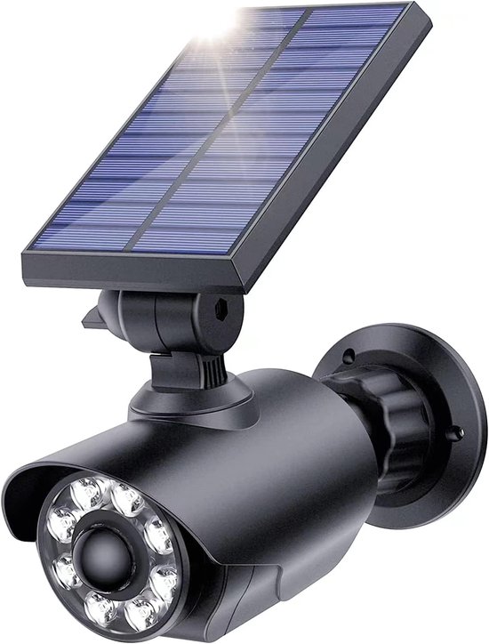 Solarbetriebene Sicherheitsleuchte – Attrappe Einer Kamera – Gartenbeleuchtung – Bewegungsmelder – Wasserdicht (ip66) – Schwarz