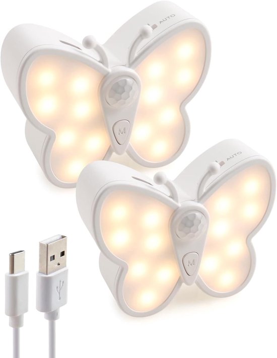 Nachtlicht – Led-nachtlicht – Nachtlicht Mit Bewegungsmelder – Schmetterlingslicht – Led-schrank- Und Treppenhausbeleuchtung – Mit Sensor – 2 Stück