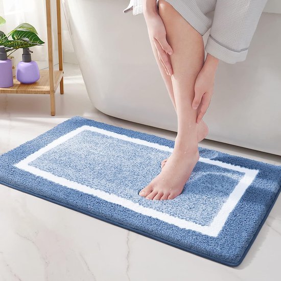 Mikrofaser-badematte – Rutschfeste Duschmatte – Badezimmerboden – Schnelltrocknend Und Saugfähig – 50 X 75 Cm – Blau