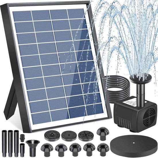 Solarbetriebener Außenbrunnen Mit 6,5-watt-wasserpumpe Und 9 Düsen, Geeignet Für Teiche Und Vogeltränken.