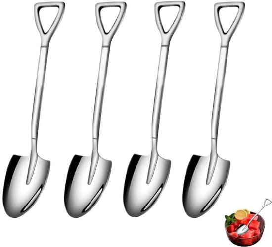 4-teiliges Set: Dessertlöffel, Kaffeelöffel, Wassermelonenlöffel, Edelstahl, Eislöffel, Spitz, Zum Portionieren Von Eiscreme, Silberfarben, 15,3 X 3,4 Cm