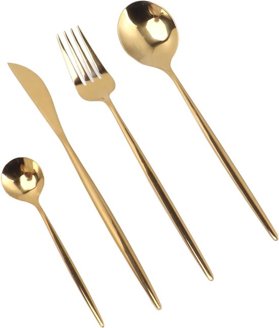 Edelstahl-besteckset, Lebensmittelecht, Langlebig Und Hitzebeständig, Geeignet Für Restaurants - Goldfarben - Hochwertiger, Mikrowellengeeigneter Behälter.