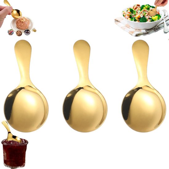 3-teiliges Set Mini-dessert- Und Bonbonlöffel Aus Silberfarbenem Edelstahl Mit Kurzem Griff