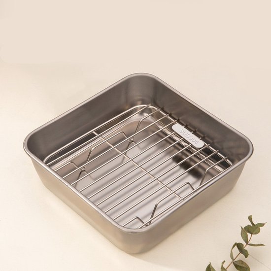 Backform- Und Grillset, Rechteckig, Edelstahl, Antihaftbeschichtung, Zubehör Für Heißluftfritteusen, 15,7 X 15,7 X 4,7 Cm, Für Heißluftfritteusen Von 3,5 Bis 8 Litern
