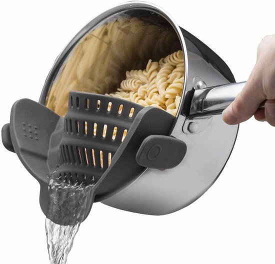 Silikon-abtropfsieb Mit Clip, Für Kochgeschirr, Zum Abtropfen Von Fleisch, Gemüse Und Obst, Graues Küchensieb